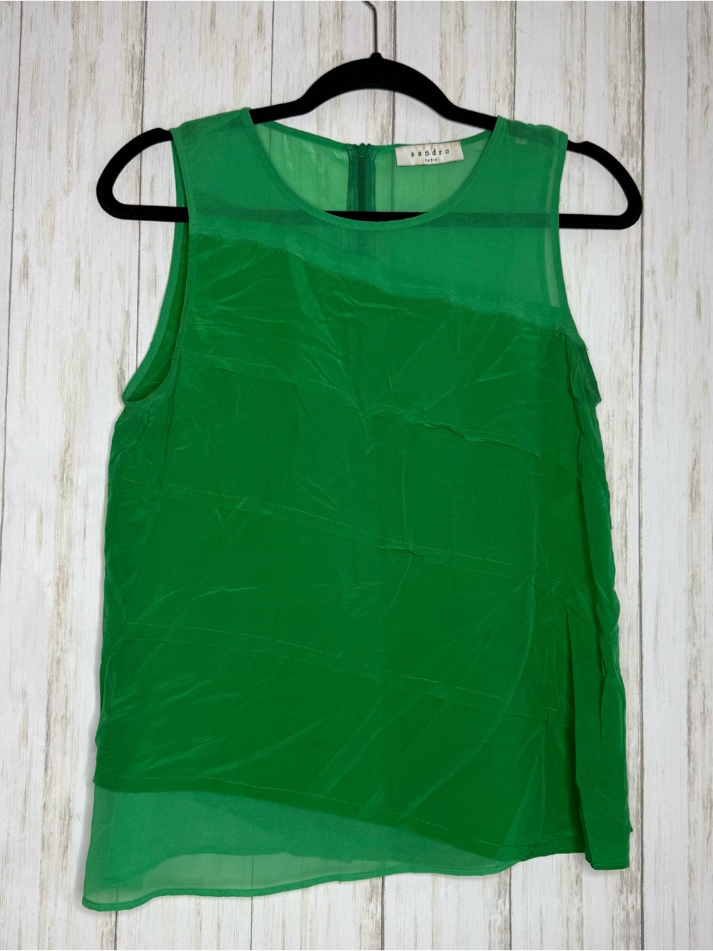 Sandro 100% silk Kelly green ruffle tank